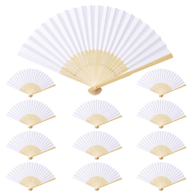 HPLYEL 12PCS White Paper Fans,Held Bamboo Folding Fan Blank Decoration Folded DIY Painting Fan Wedding Party Favors Home Gift