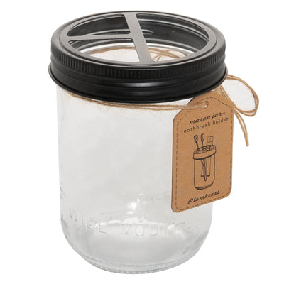 Plomkeest 16 oz Mason jar Toothbrush Holder Rust Proof 304 Stainless Steel Rustic Farmhouse Decor Bathroom Accessories(Black)