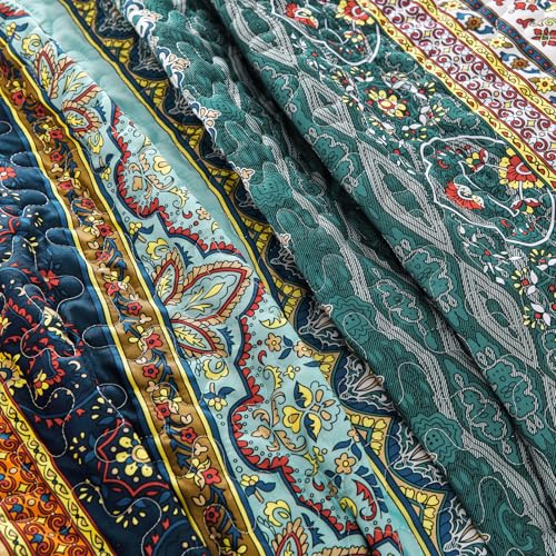 WONGS BEDDING Boho King Quilt Set, Green and Brown Bohemian King Quilt Bedding Set, Lightweight Microfiber Bed Decor Bedspread for All Season 103"x90"(3 Pieces) WONGS BEDDING