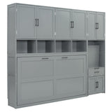 Harper & Bright Designs Twin Size Murphy Bed, Wooden Twin Wall Bed Frame with Closet, Drawers & Desk, Gray Harper & Bright Designs