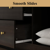 WOODTIME 4-Door Armoire Wardrobe Closet with Mirror, 63" L Modern Wooden Bedroom Armoire with 2 Drawers, 2 Hanging Bars & 7 Shelves, Black Brown WOODTIME