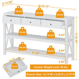 FATORRI Rustic Wood and Metal Console Table with 3 Drawers for Entryway and Living Room - White Oak FATORRI