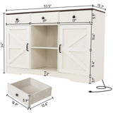 Hlivelood Farmhouse Coffee Bar Cabinet, 54" Kitchen Buffet Storage Cabinet with Drawers & Barn Doors, Sideboard Buffet Cabinet Coffee Bar for Dining Room, Living Room, Antique White Hlivelood