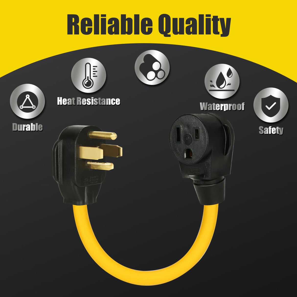 PLIS NEMA 14-30P Male to 6-50R Female Outlet Receptacle Generator Welder Dryer EV Charger Power Cord Adapter, Heavy Duty STW 10AWG 3C 250V/125V 30AMP 1.5FT PLIS