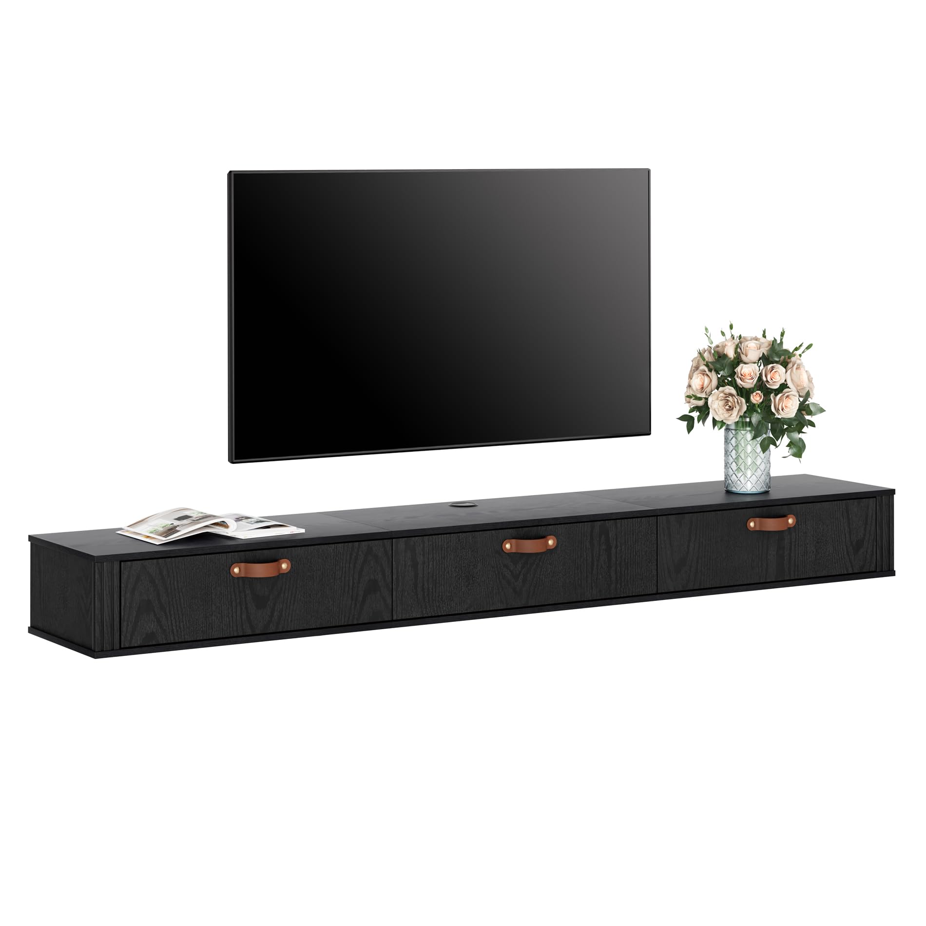 FITUEYES Black Floating TV Stand,70" Modern Media Console Entertainment Center with 3 Flip-Down Doors,Under TV Floating Cabinet Hutch Storage Desk for Living Room, Bedroom - WoodArtSupply