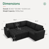 HONBAY Modular Sectional Sleeper Sofa with Pull Out Bed, Velvet Convertible L Shaped Couch with Storage Seat, Sectional Couches for Living Room, Black HONBAY