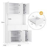 IDEALHOUSE Kitchen Pantry Storage Cabinet with Charging Station，70" Tall Farmhouse Kitchen Hutch Cabinet with Microwave Stand,Pantry with Drawers,Shelves for Living Room, Dining Room,White IDEALHOUSE