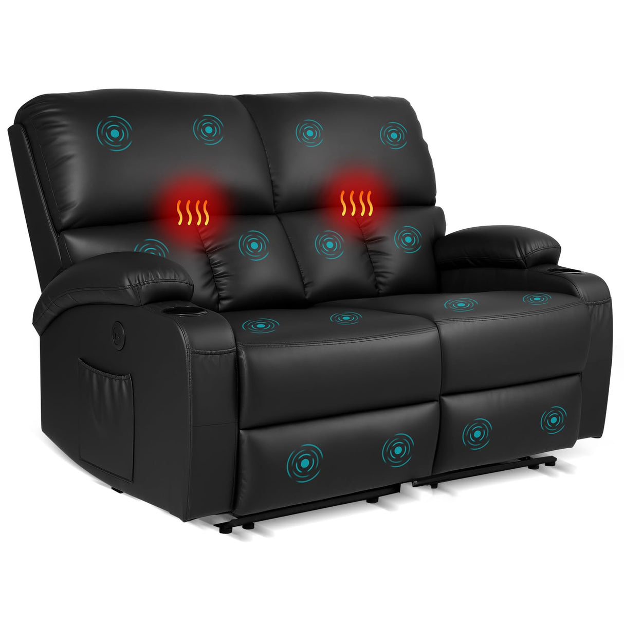 CHABATREE Home Theater Seating,RV Recliner Sofa with Massage and Heat,Manual RV Recliner Loveseat with USB/Cup Holders and Side Pocket for Living Room,2 Seater Black CHABATREE
