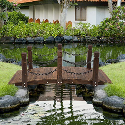 Outsunny 5 ft Wooden Garden Bridge Arc Footbridge with Metal Chain Railings & Solid Fir Construction, Stained Wood Outsunny