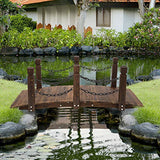 Outsunny 5 ft Wooden Garden Bridge Arc Footbridge with Metal Chain Railings & Solid Fir Construction, Stained Wood Outsunny