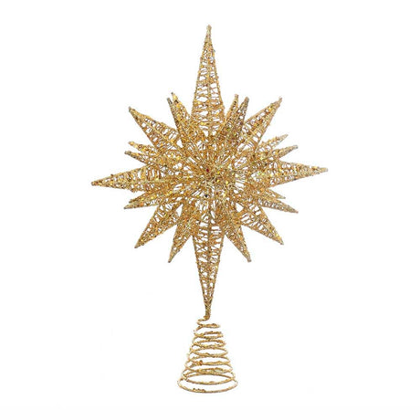Kurt Adler Un-Lit Gold Glitter Wire 3D Star Treetop, 16.5-inch Length, Gold-Tone, Metal, Holiday Decor Kurt S. Adler