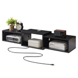 IBUYKE Floating TV Stand Wall Mounted with Power Outlet,Modern Wood Wall Mounted Media Console Shelf,Floating Entertainment Center for Under TV Storage for Living Room Bedroom Office,Black WST001B- IBUYKE