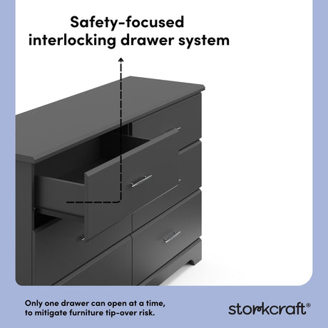 Storkcraft Brookside 6-Drawer Dresser (Gray) – GREENGUARD Gold Certified, Gray Dresser for Bedroom, Kids & Nursery Storage Chest, Safety Interlocking Drawers, Pre-Installed Tracks, Kids Chest Storkcraft