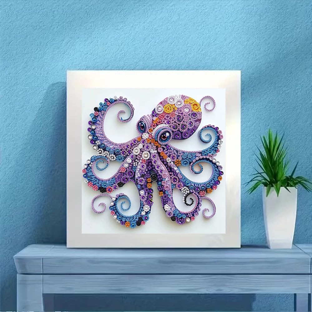 4Pack Diamond Painting Kits For Adults,Sea Turtle Special Shape Diamond Art Kits For Adults Beginners, DIY Diamond Crystal Rhinestones Gem Art Animal Octopus and Cat For Home Wall Decor 12 X 12Inch ZQEATRY