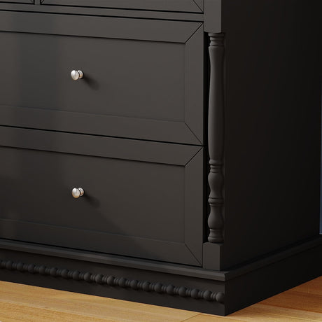 Timechee Baby Dresser with Changing Table Top, Black Dresser for Nursery with 7 Storage Drawers, Multi-Functional Baby Changing Table, Modern Diaper Nursery Dressers Station for Kids Bedroom Timechee