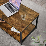 Yaheetech 2-Tier Coffee Table, Industrial Wood Coffee Table with Storage Shelf for Living Room, Rectangle Side End Table with Metal Frame, Rustic Brown Yaheetech