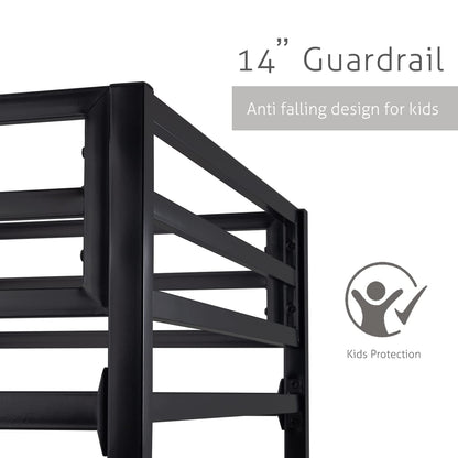 SHA CERLIN Industrial Twin Over Twin Metal Bunk Bed with Inclined Ladder & Guardrails, Black - WoodArtSupply