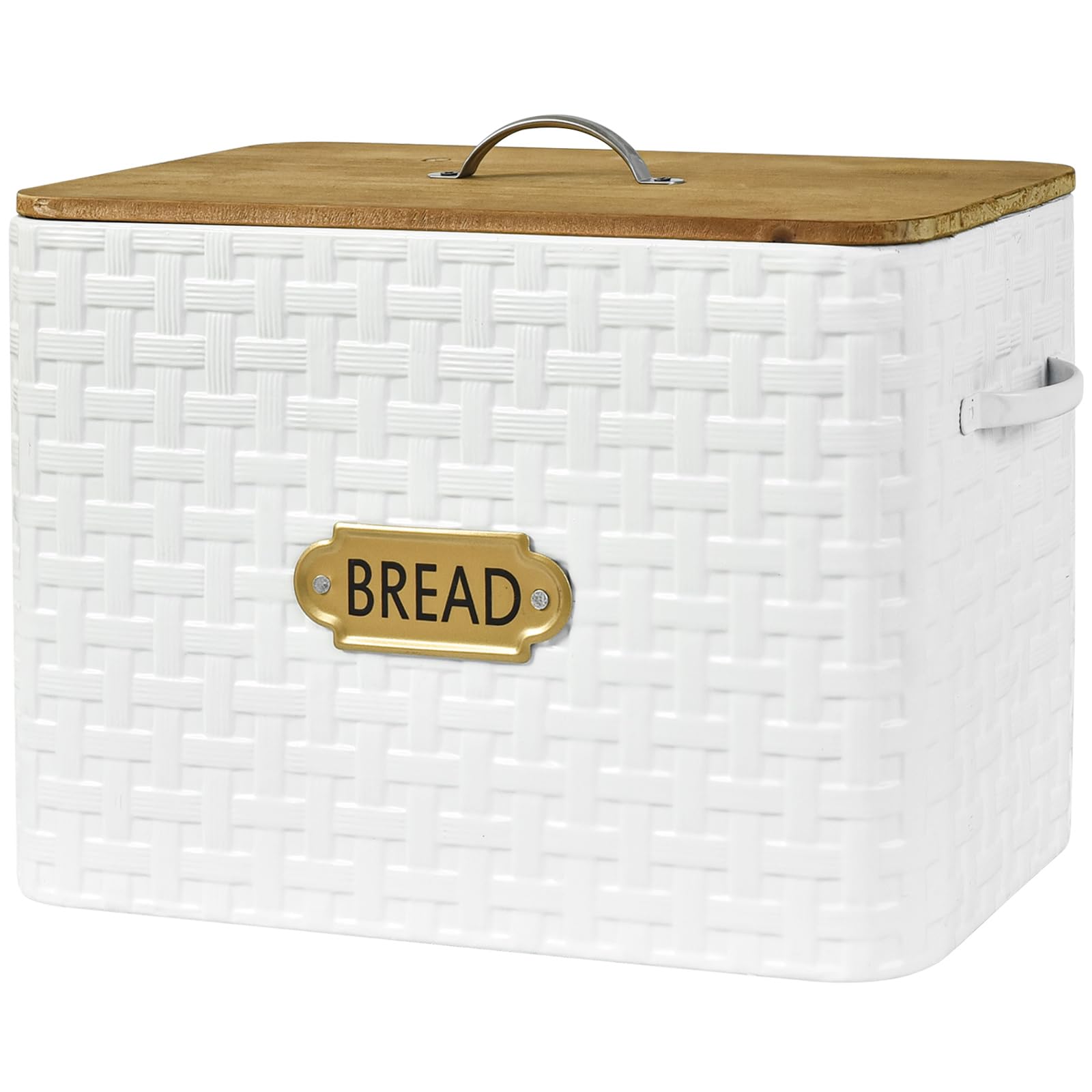 EMAX HOME Extra Large Space Saving Farmhouse Bread Box With Wood Lid - Vertical Breadbox Bread Storage Bin Holder for Kitchen Countertop, White - WoodArtSupply