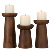 Pillar Candle Holders Set of 3， Wooden Candle Holders， Decorative Wood Candlestick Holders for Living Room, Table Centerpiece for Wedding, Christmas, Party, Home - 6", 8", 10" CEDARLUX