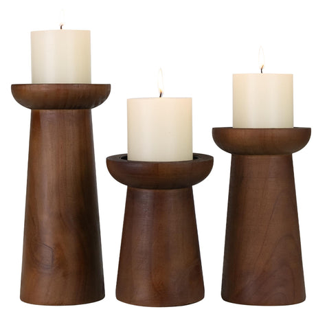 Pillar Candle Holders Set of 3， Wooden Candle Holders， Decorative Wood Candlestick Holders for Living Room, Table Centerpiece for Wedding, Christmas, Party, Home - 6", 8", 10" CEDARLUX