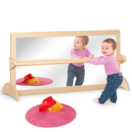 KRAND 3-Position Montessori Wood Frame Non-Shatter Safety Pull Up Bar Baby Big Mirror Set, Infant Coordination Mirror, Kids Classroom Furniture for Daycare, Homeschool or Preschool KRAND
