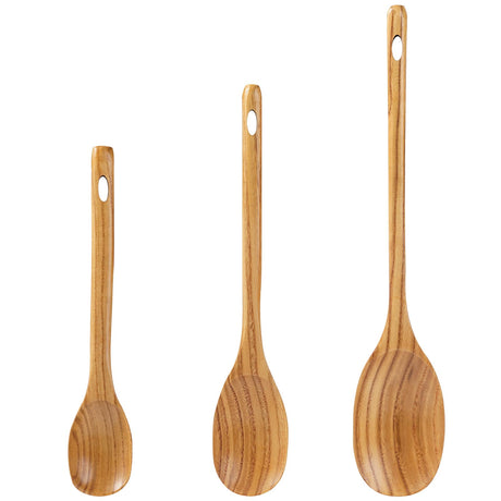 FJNATINH 3PCS Wooden Spoons, Long Handle Wooden Cooking Spoon Nonstick Kitchen Mixing Spoon Serving Spoon| 14-Inch, 12-Inch, 10-Inch | Kitchen Utensil Set Housewarming Gifts FJNATINH