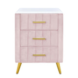 EXZLFA Velvet Upholstered Nightstand End Table with 3 Drawers，Wooden Bedside Table with Marbling Worktop for Living Room Bedroom Home Furniture (Pink) EXZLFA
