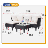 FDW Outdoor Sectional Rattan Chair Wicker Conversation Set Sofas, 5-Piece, Khaki FDW