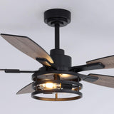 Nuoqiso 52 Inch Ceiling Fans with Lights and Remote Control, Farmhouse Ceiling Fan with LED Lighting for Bedroom Living Room and Patio, Black Caged Ceiling Fan for Indoor and Outdoor(NO Bulbs) Nuoqiso