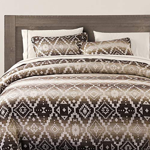 Paseo Road Chalet Aztec Western Bedding, 3 Piece King Comforter Set, Cream Brown Geometric Pattern, Chenille Jacquard Southwestern Indian Modern Rustic Comforter with Pillow Shams Paseo Road