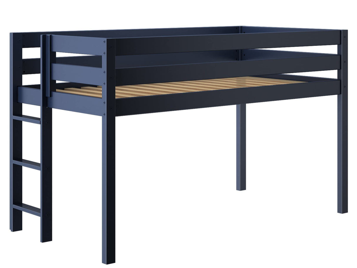 JACKPOT! Contemporary Low Loft Twin Bed with End Ladder, Blue JACKPOT!