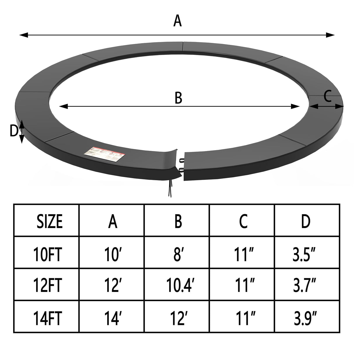 wocarks Trampoline Pad, 10ft 12ft 14ft Trampoline Replacement Safety Pad, Waterproof and Tear-Resistant Safety Spring Cover Round Frame Pad (Black, 12FT) wocarks