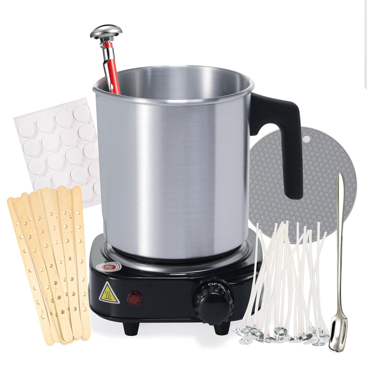 Aroparc Candle Making Kit with Wax Melter, 40 oz Double Boiler Wax Melting Pot, Thermometer, Wick Centering Device, Hot Plate and Supplies for Beginners Aroparc