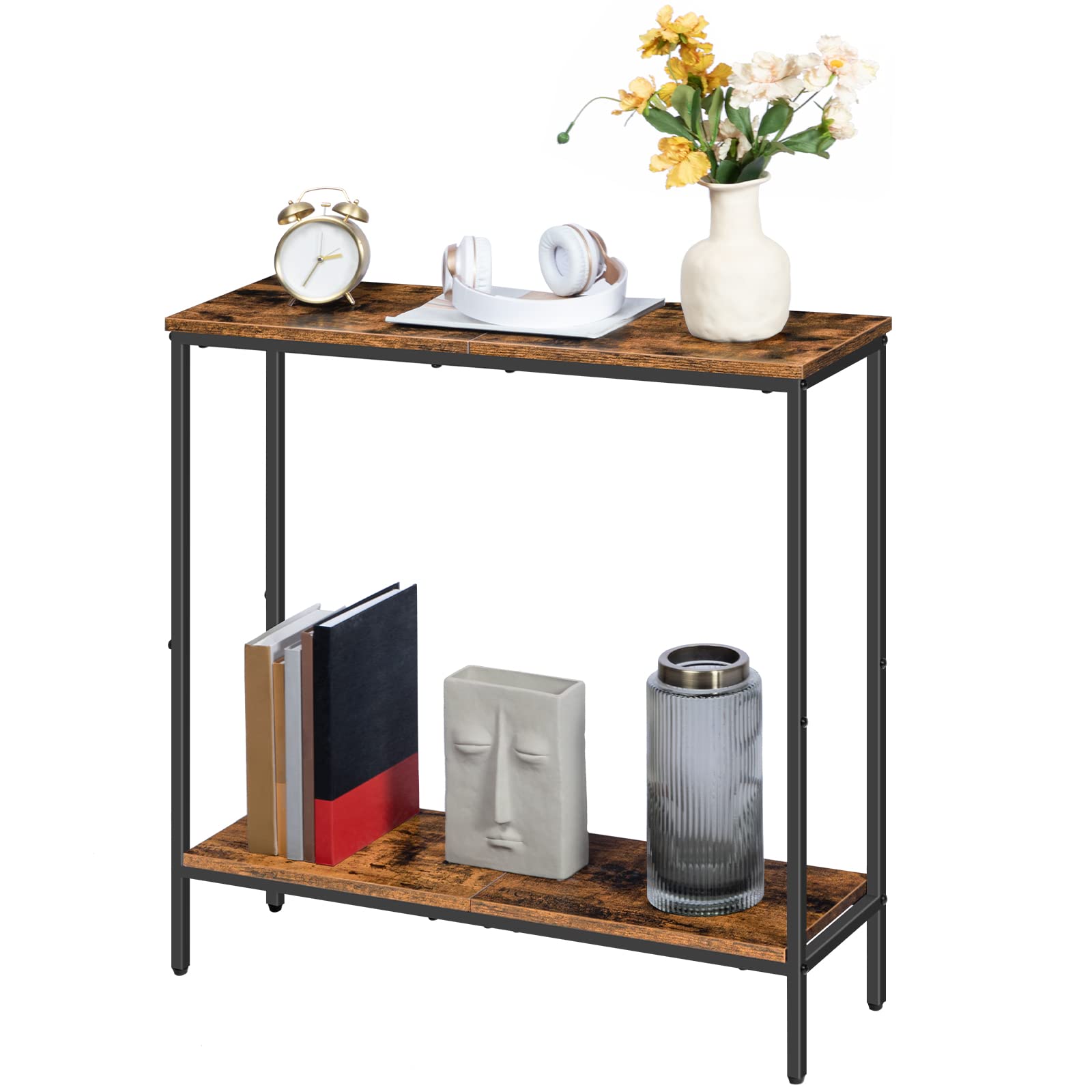 HOOBRO 29.5 Inches Narrow Console Table, Small Sofa Table, Entryway Table with Shelves, Side Table, Display Table, for Hallway, Bedroom, Foyer, Living Room, Rustic Brown and Black BF22XG01 - WoodArtSupply