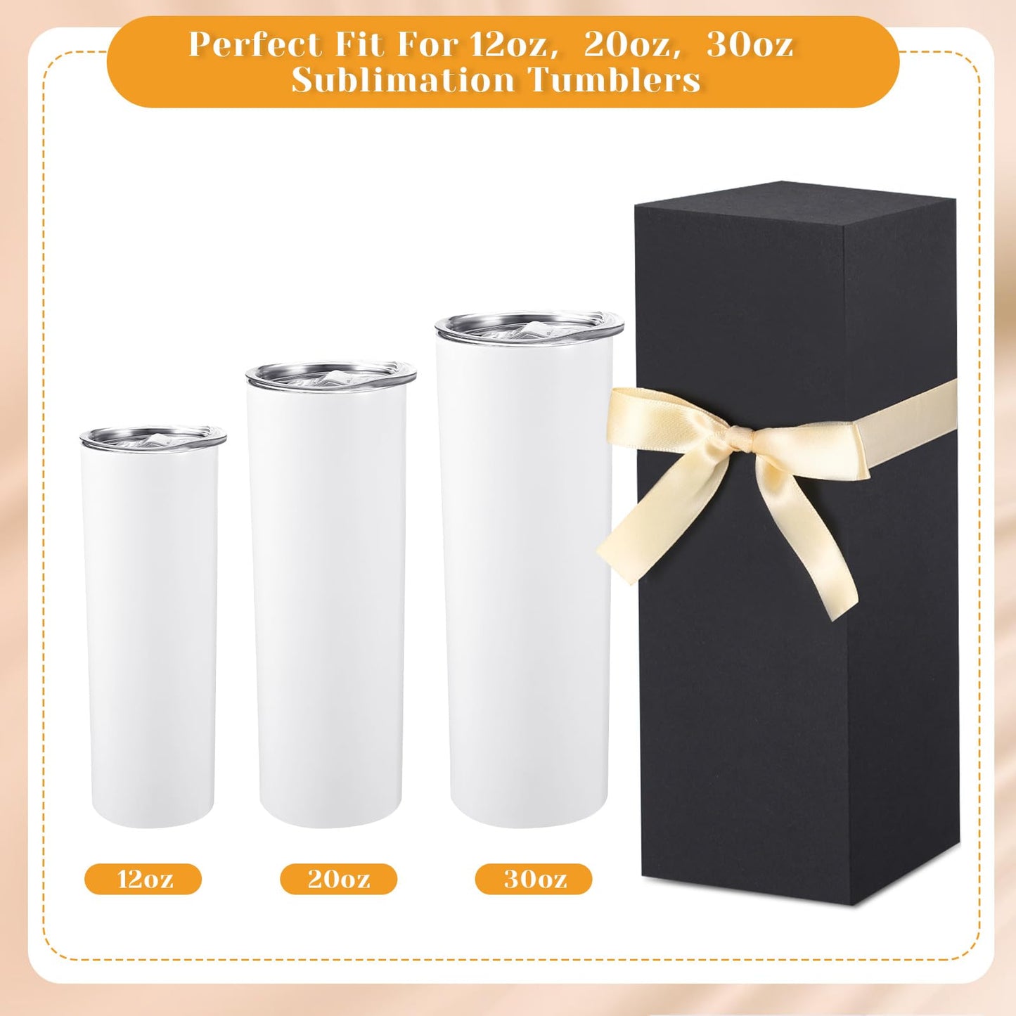 Qilery 24 Pcs Gift Boxes for Sublimation Tumblers Gift Box with Ribbon for 12oz, 20oz, 30oz Heat Press Sublimation Blanks Tumblers Skinny Tumbler Gift Boxes for Shipping Wrapping (Black)