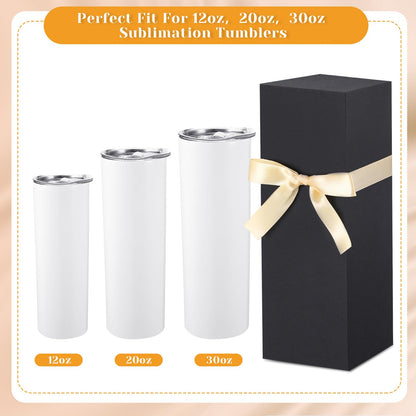 Qilery 24 Pcs Gift Boxes for Sublimation Tumblers Gift Box with Ribbon for 12oz, 20oz, 30oz Heat Press Sublimation Blanks Tumblers Skinny Tumbler Gift Boxes for Shipping Wrapping (Black)