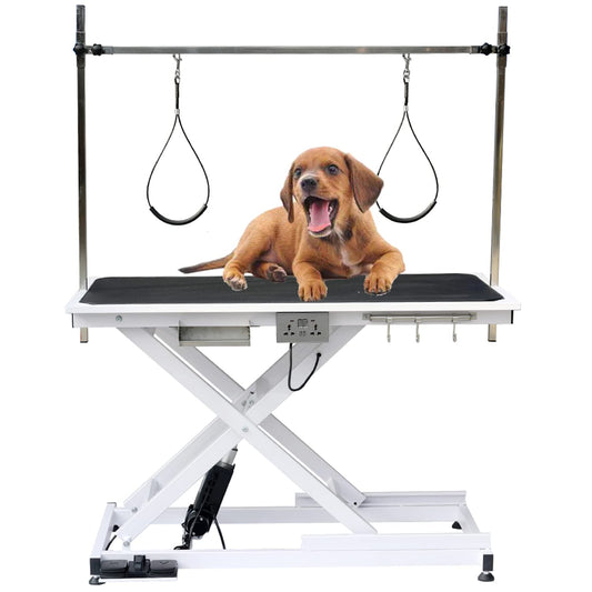 Electric Pet Grooming Table for Large Dogs - Professional Heavy Duty Height Adjustable Pet Grooming Station with Anti Slip Tabletop, Two Nooses & Tool Organizer, Maximum Capacity Up to 250 lbs