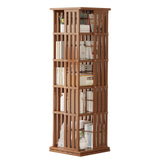 SUZEPER 360° Rotating Bamboo Bookshelf Tower – 5 Tier Floor Standing Storage Rack in Tan SUZEPER