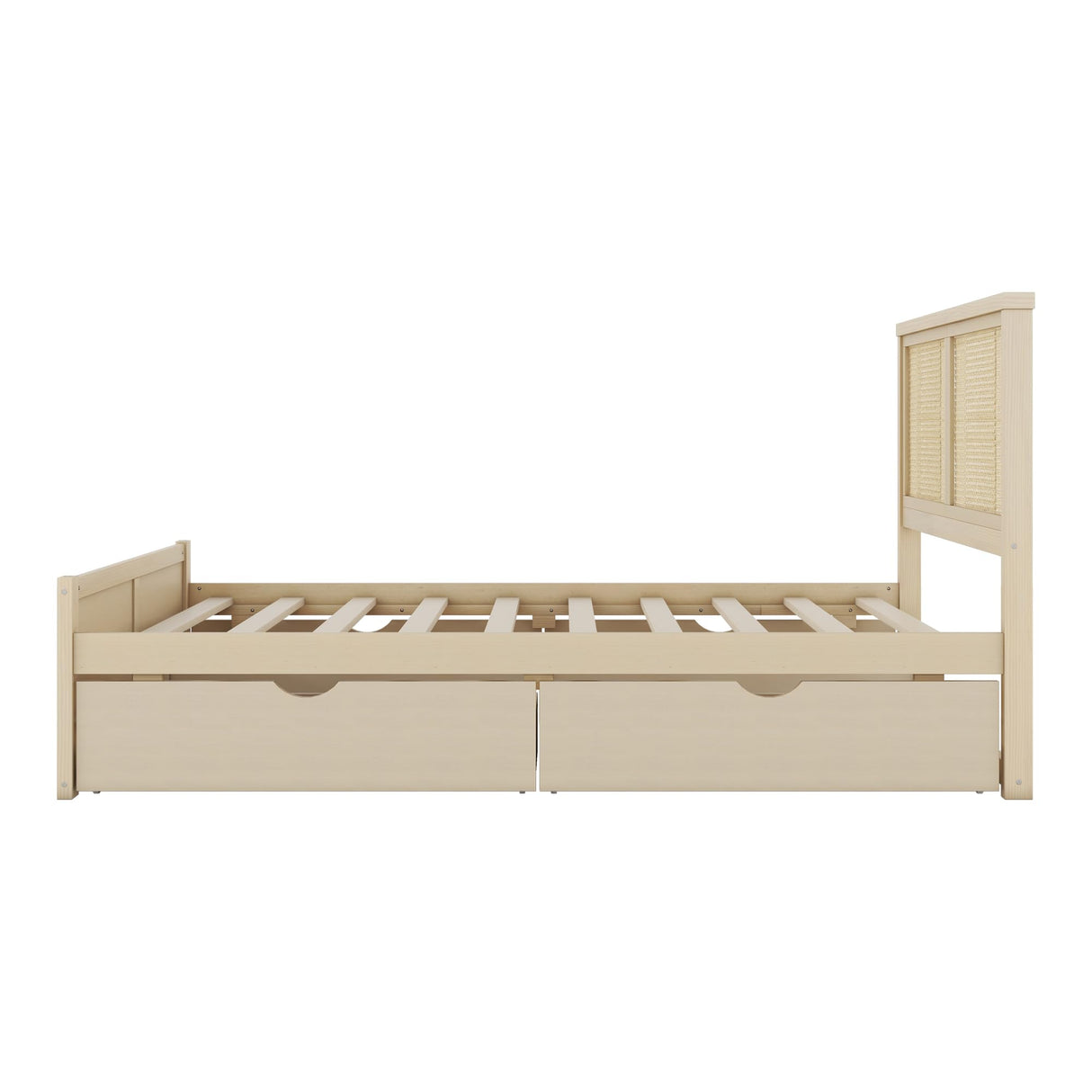 Linique Rattan Bed Frame Full,Full Size Wood Storage Platform Bed with 4 Drawers and Rattan Headboard(Natural) Linique