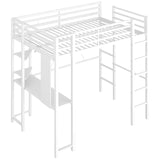 Shintenchi Twin Size Loft Bed with Desk, Metal Frame with 2 Side Ladders, Storage Shelves, Safety Guardrail, Noise Free & Anti-Tilt Design, Space-Saving for Kids/Teens/Adults, White Shintenchi