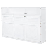 Twin XL Size Murphy Bed Cabinet Bed with Desk and USB Charging Station, Foldable Platform Bed Frame with Storage, White Merax