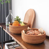Rattan Bread Basket, Hand Woven Fruit Basket, Wicker Serving Basket Bowl, Decorative Baskets for Kitchen Counter Organizing, Set of 3 (Round) XIMISISE
