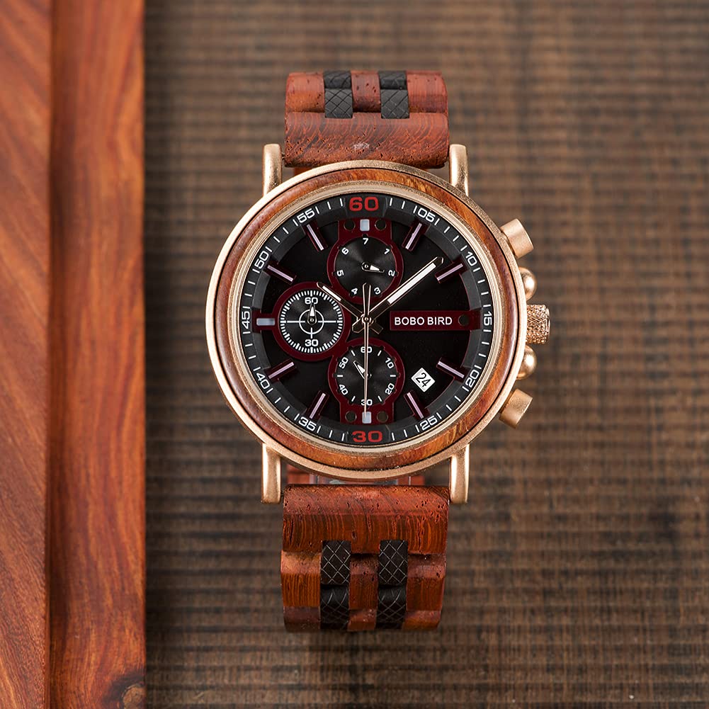 2win Mens Engraved Wooden Watch Personalized Watch Customized Family Watch for Boyfriend Fiancé Husband Dad Son Wood Wrist Watch for Birthday Anniversary Christmas Watches (Custom Box Photo) 2win
