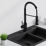 DJS Kitchen Faucets with Pull Down Sprayer Matte Black - Dual Mode Setting Single Handle 1 or 3 Holes Commercial Black Kitchen Sink Faucet with Deck Plate for Farmhouse RV Vessel Basin DJS