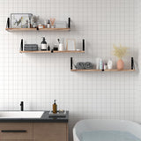 Floating Book Shelves Set of 3, Wall Bookshelf, 33 inch Long Wood Shelf for Wall Storage, Hanging Shelving for Bedroom, Bathroom, Living Room, Kitchen, Office and Plants (Carbonized Black) Senyh