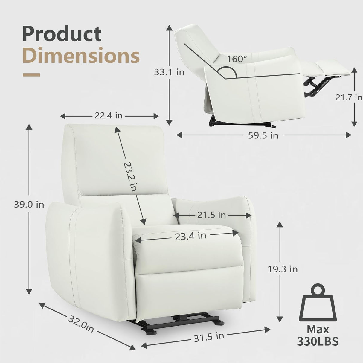 cinkehome Wall Hugger Power Recliners for Small Spaces, Electric Recliners with USB, Modern RV Recliner Chair for Living Room, Apartment cinkehome