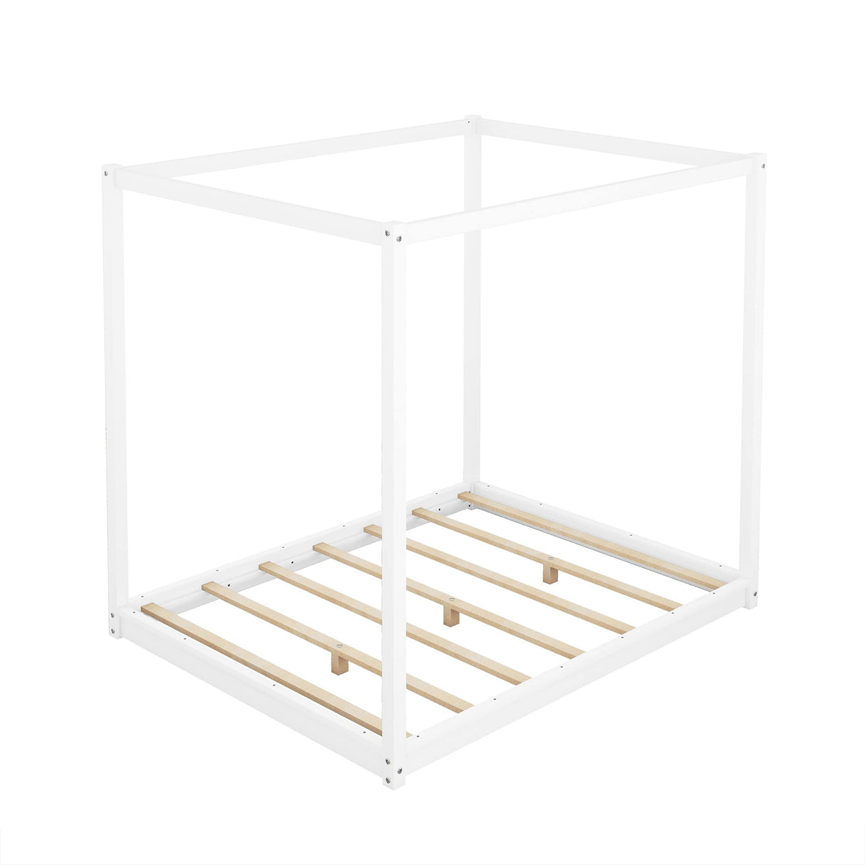 Bellemave Queen Canopy Bed Frame, Pine Wood, White, 4-Post Platform, Supports 550 lbs Bellemave