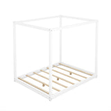 Bellemave Queen Canopy Bed Frame, Pine Wood, White, 4-Post Platform, Supports 550 lbs Bellemave
