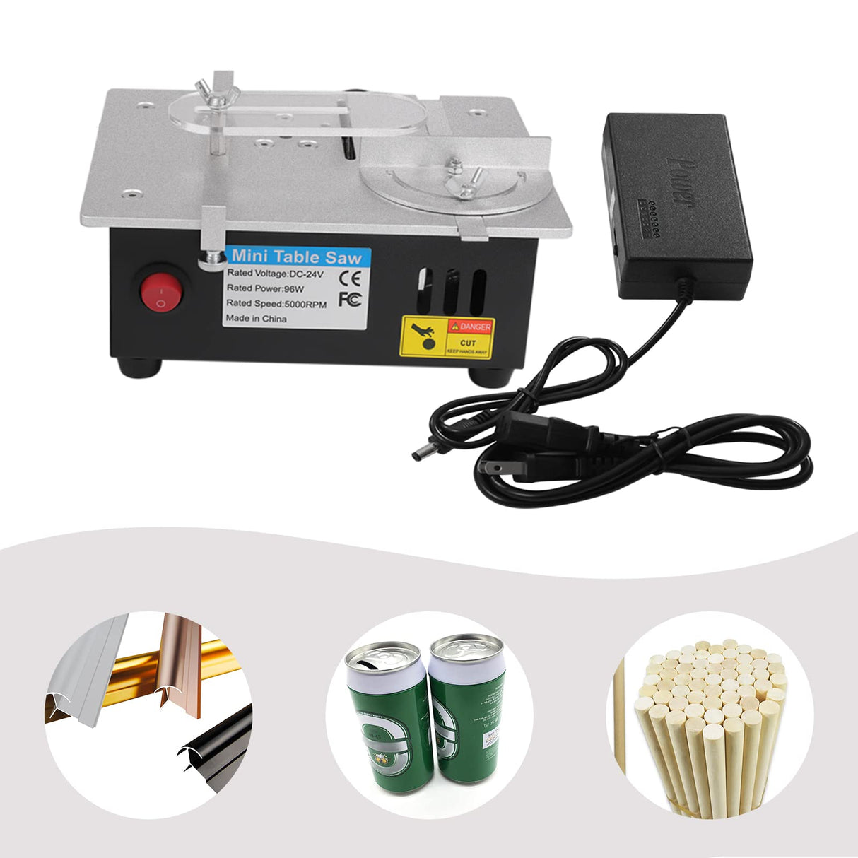 Mini Hobby Table Saw, Handmade Woodworking Bench Saw DIY Model Crafts Cutting Tool with Adjustable Power Supply 63mm HSS Circular Saw Blade (S2), Min EEYBLAEEY