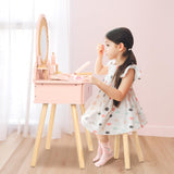 OOOK Kids Vanity Table and Chair Set, Pink Girls Vanity with 11 Pcs Accessories, Enough for Real and Pretend Makeup, Toddler Vanity for 3 Year Old and Up as Ideal Gift OOOK